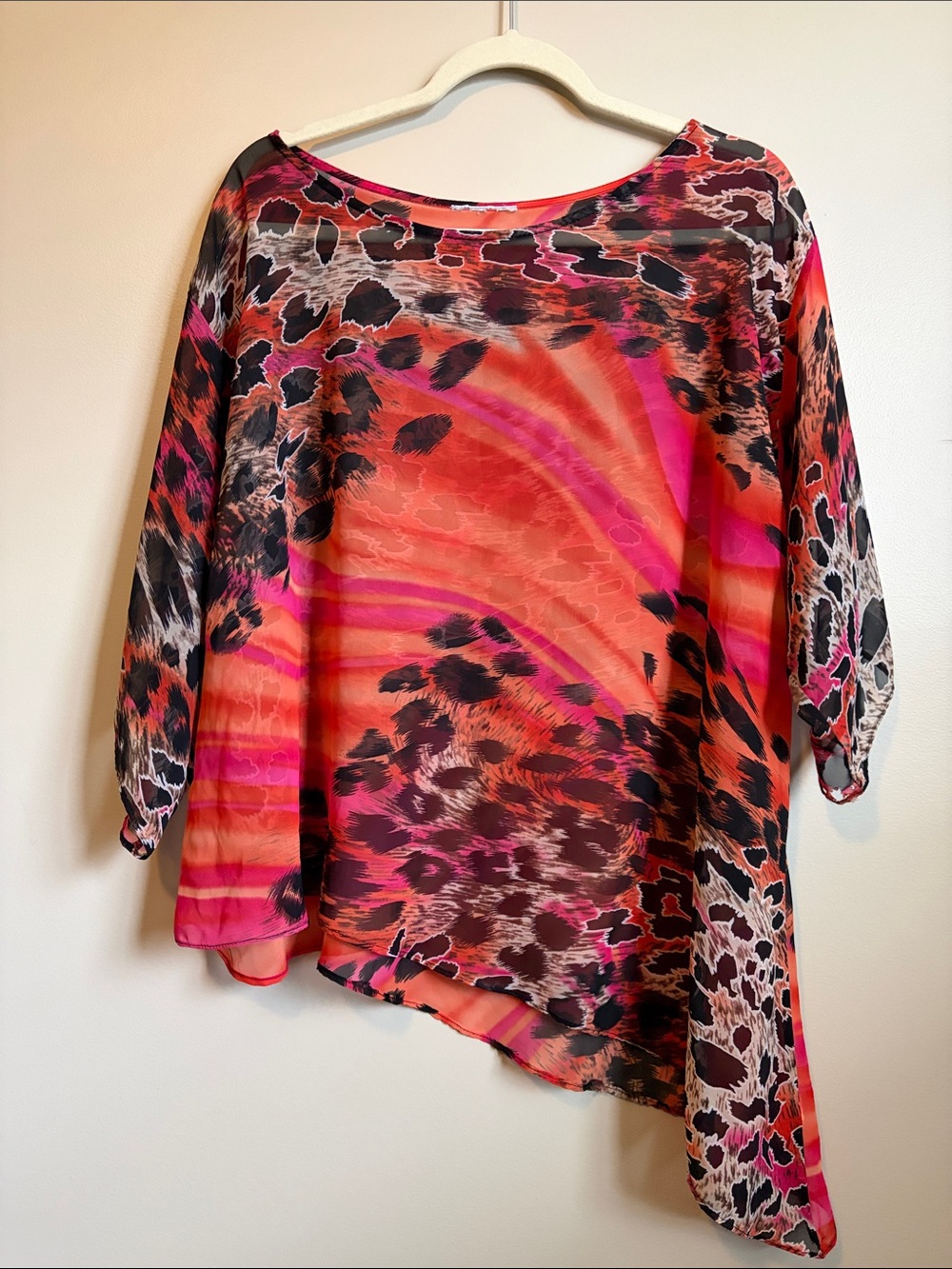 Vintage Pink & Orange Animal-Print Asymmetrical Tunic